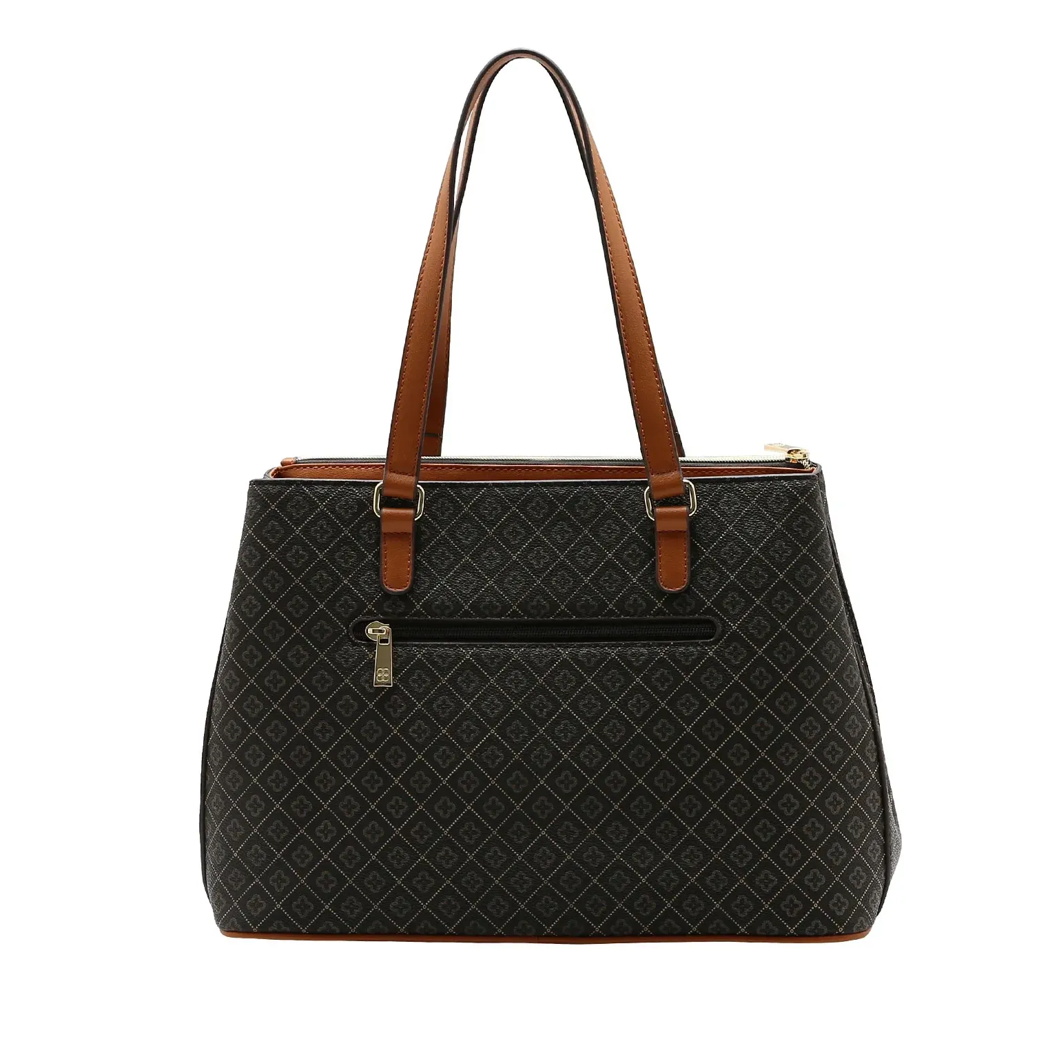 Bolsa feminina Chenson ombro Monograma cor café vista traseira com zíper